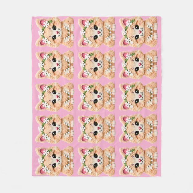 Faux Yarn Notch-Hook Christmas Cat – Cozy Holiday  Fleece Blanket (Front)