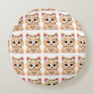 Faux Yarn Notch-Hook Christmas Cat – Cozy Holiday Round Pillow