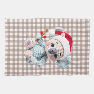 Faux Yarn Notch-Hook Koala Christmas Design Kitchen Towel