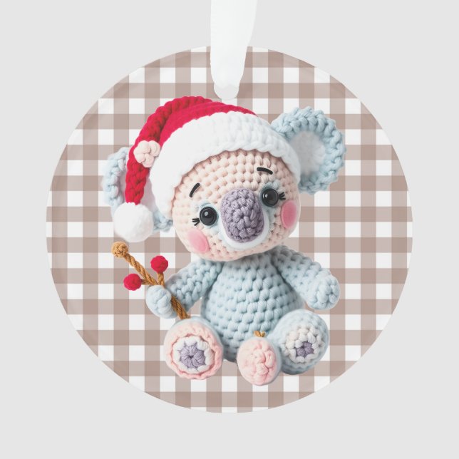Faux Yarn Notch-Hook Koala Christmas Design Ornament (Front)