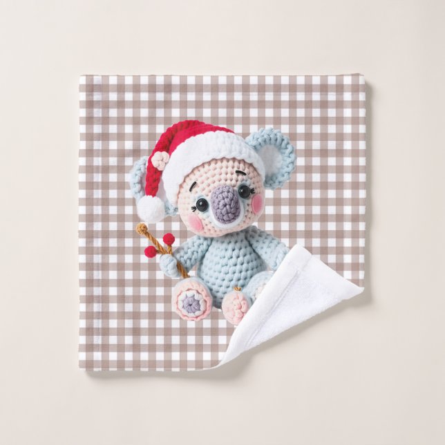 Faux Yarn Notch-Hook Koala Christmas Design Wash Cloth (Wash Cloth)