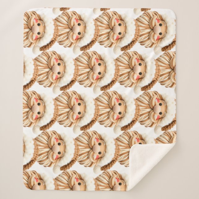 Faux yarn notch-hook Santa face Christmas Sherpa Blanket (Front)