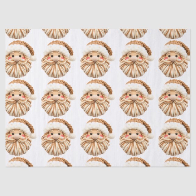 Faux Yarn Notch-Hook Santa Face Christmas Wrapping Tissue Paper (Front)