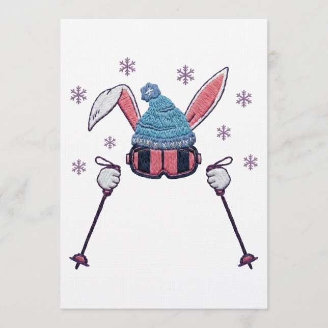 Faux yarn skiing rabbit winter humor invitation (Front)