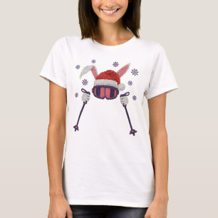 Faux yarn skiing rabbit with Santa hat winter humo T-Shirt