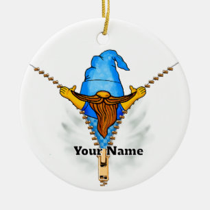  Faux Zipper Gnome Ceramic Ornament