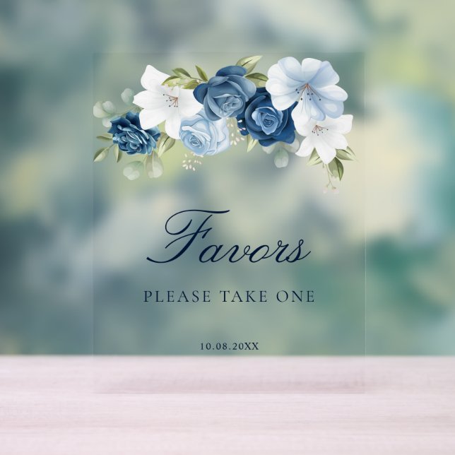Faveurs de Fête de Mariage Floral Bleu Poussiéreux (Neutre)