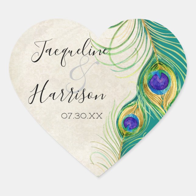 Favor Gift Sticker - Peacock Feathers Wedding Seal (Front)