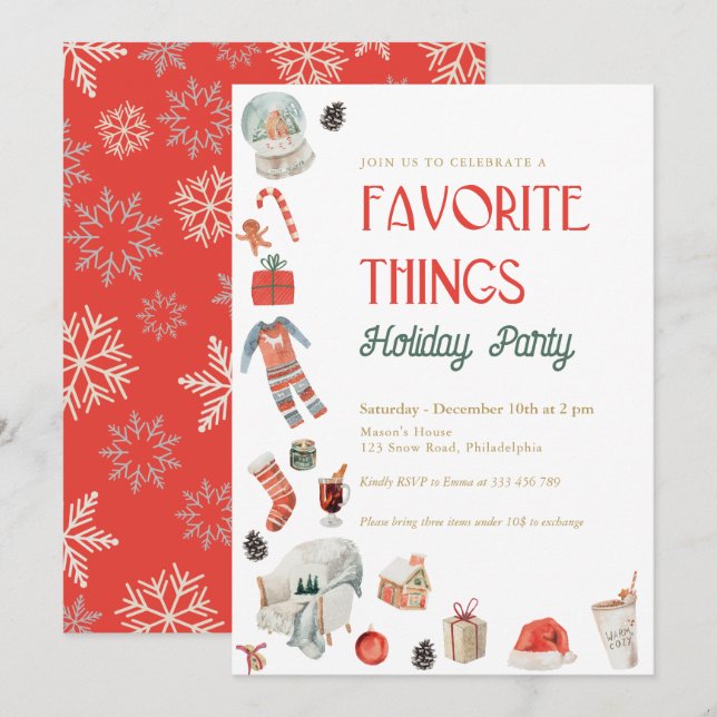 Favoris Fête cadeau échange de cadeaux Invitation (Devant / Derrière)