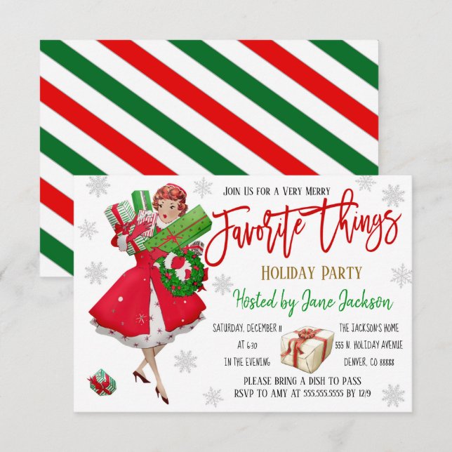 Favoris Noël Fête Invitation (Devant / Derrière)
