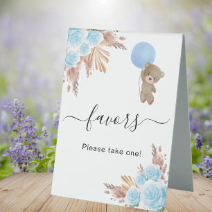 Favoriser signe baby shower pampas bleu ours en pe