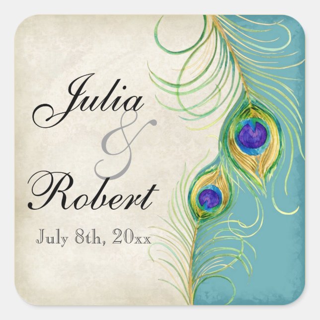 Favoriser Sticker Cadeau - Peacock Feathers Mariag (Devant)