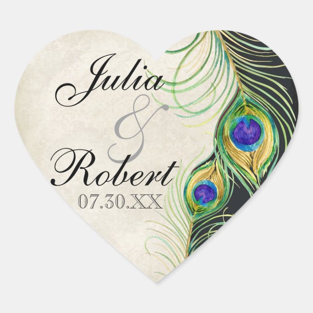 Favoriser Sticker Cadeau - Peacock Feathers Mariag (Devant)