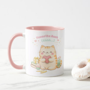 Favorite Aunt Shh Cute Kawaii Kitty Cat Sweet Pink Mug