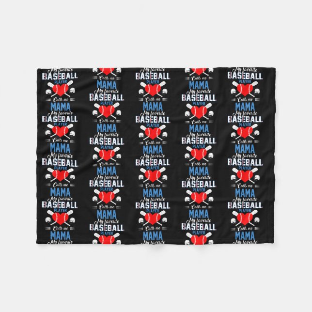 Favorite Baseball Player Calls Me Mama Mother's Fleece Blanket (Front (Horizontal))