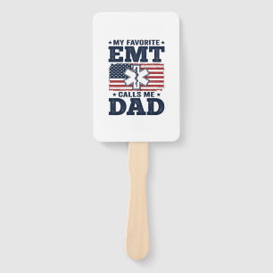 Favorite EMT Calls Me Dad Vintage Patriotic Shirt  Hand Fan
