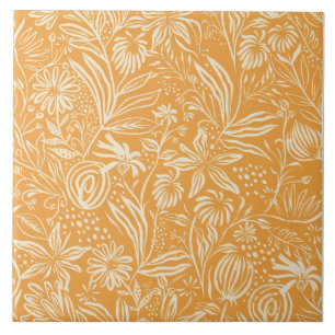 Favorite Floral Pattern in Golden Yellow, Tile