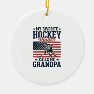 Favorite Hockey Player Calls Me Grandpa Vintage Sh Ceramic Ornament
