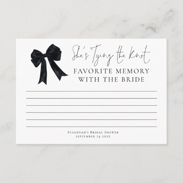 Favorite Memory With Bride Black Bow Bridal Shower Card (Front)