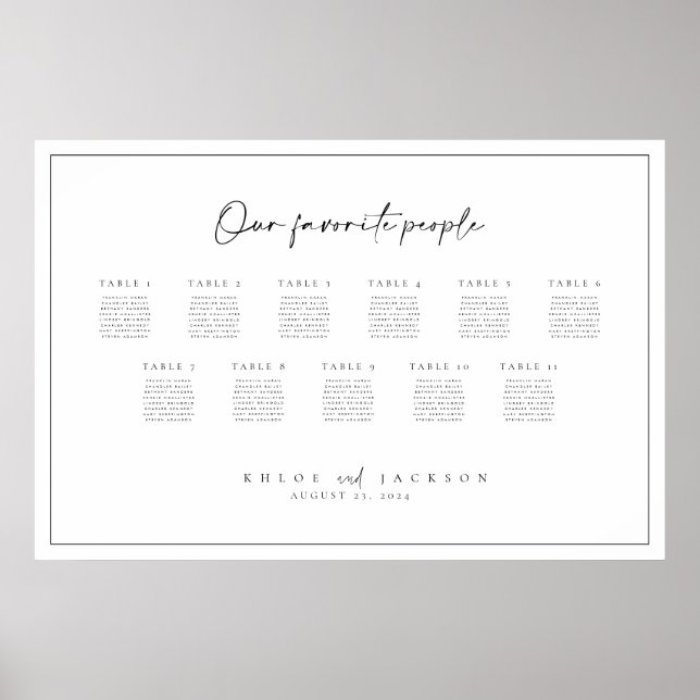 Favorite People Minimal Wedding Seating Chart (Front)
