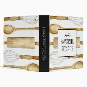 Favorite Recipe Watercolor Kitchen Utensils Black Binder