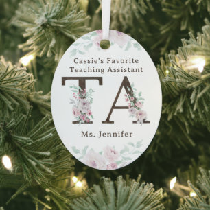 Favorite Teaching Assistant Floral Christmas Metal Ornament