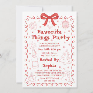 Favorite Things Party Red Pink Bow Christmas Holiday Card