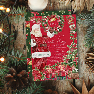 Favorite Things Santa Red Christmas Holiday Party Invitation