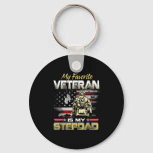 Favorite veteran is stepdad flag fathers veteransF Keychain