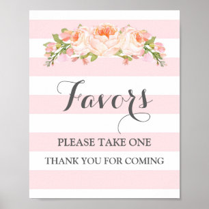 Favors Baby Shower Sign Pink Flowers Stripes