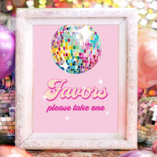 Favors Disco Ball Retro Groovy Girl Pink Birthday Poster