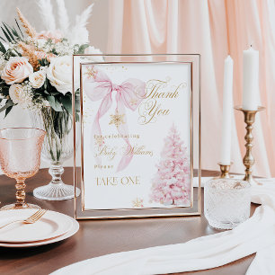 Favors Pink Bow Cold Outside Baby Shower Poster