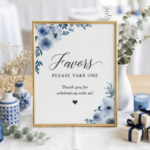 Favors Please Take One Boho Dusty Blue Floral Poster