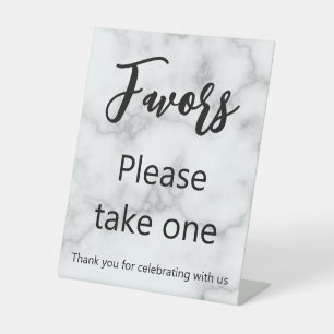 Favors Please Take One Thank You Faux White Marble Pedestal Sign