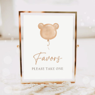 Favors Teddy Bear Balloon Boho Neutral Birthday  Poster