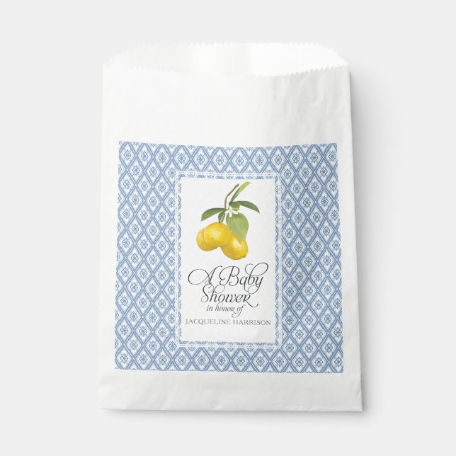 Favour Baby Shower Boy Boho Farmhouse Lemon Blue Bag (Front)