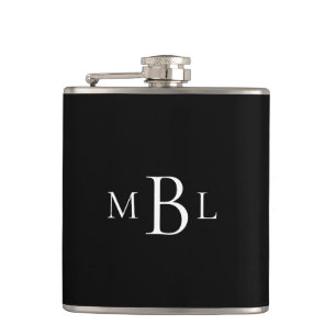 Favour Bachelor Party White Monogram Black Flask