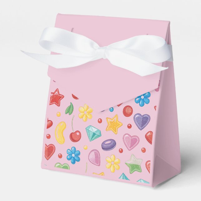 “Favour Box – Pink Candy & Star Pattern Gift Box” (Front Side)