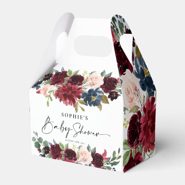 Favour Boxes Burgundy Blush Floral Baby Shower  (Front Side)