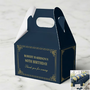 Favour Boxes Navy Gold Art Deco 80th Birthday