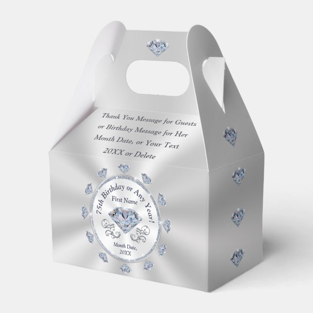 Favour Boxes, Party Favour Ideas for 75th Birthday Favor Box (Front Side)