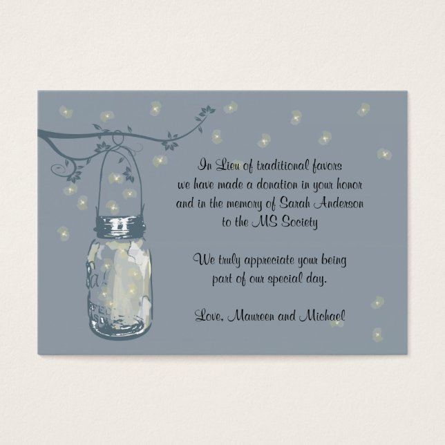 Favour Donation Card Fireflies & Mason Jar (Front)