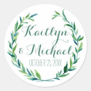 Favour Gift Bag Stickers Modern Laurel Wreath Leaf