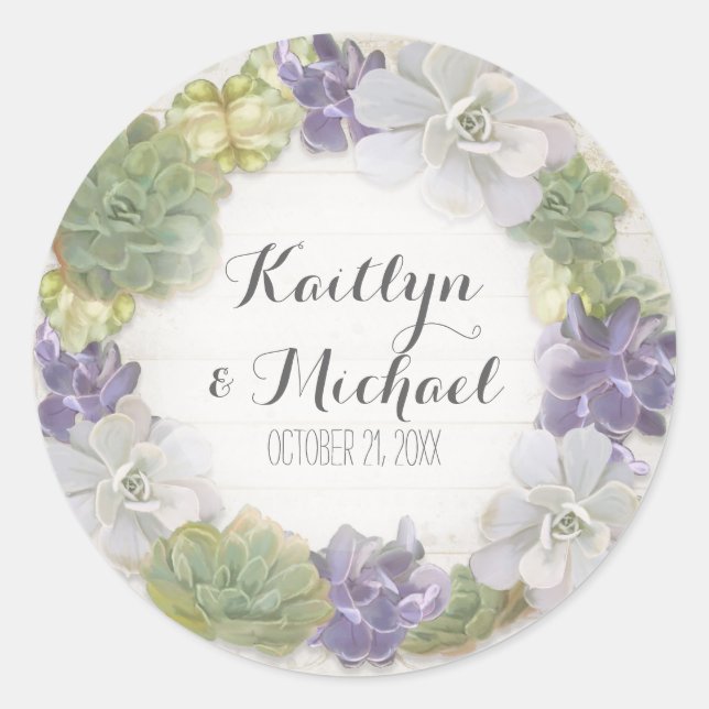 Favour Gift Bag Stickers Succulent Wooden Western (Front)