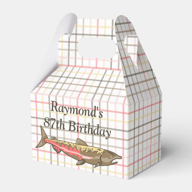 Favour/Gift Box - Chinook Salmon on Plaid (Front Side)