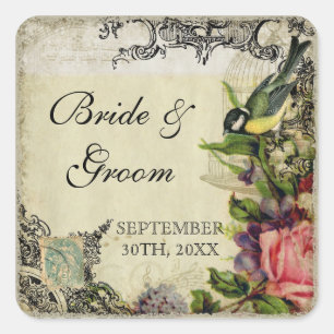 Favour Gift Seals Tags Yellow Song Bird Cage Flora