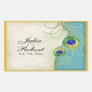 Favour Gift Sticker - Peacock Feathers Wedding Sea