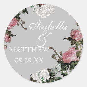 Favour Gift Stickers or Seals, Trellis Rose Vintag