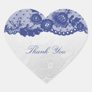 Favour Heart Silver Blue Navy Lace Thank You Sticker