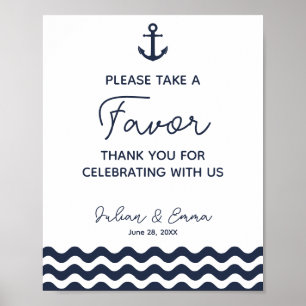 favour nautical wedding sign navy blue